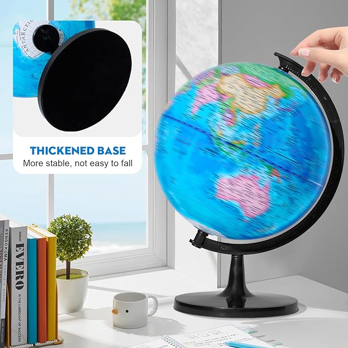 GOCHANGE Globe for Kids Learning, 10" Geography Educational Globe with Thickened Stand - More Stable for Children & Teachers, 360° Spinning Educational Tools & Desk Decorations & Gifts
