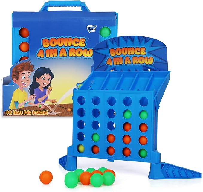 Point Games Bounce 4 in a Row - Travel Friendly Storage Case- Classic Board Games w Twist - Line Up 4 Classic Game - Strategical Thinking and Aim Practice - Portable Toys for Boys and Girls Ages 6+