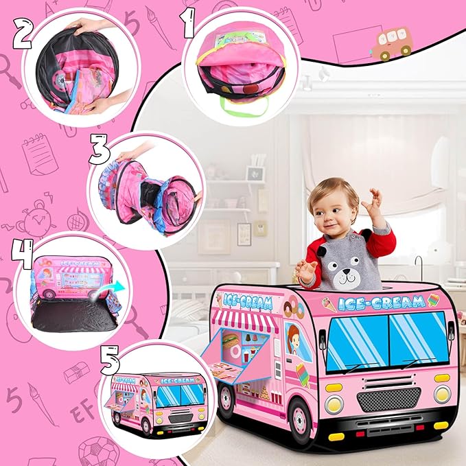 Pop up Play Tent for Kids Aged 1-3 Years Old Boys and Girls : Ice Cream Playhouse Toy Play Tents for Toddlers 3-5 Kids Tent Indoor Outdoor Playhouse Toys for 1 + Year Old, Ice Cream