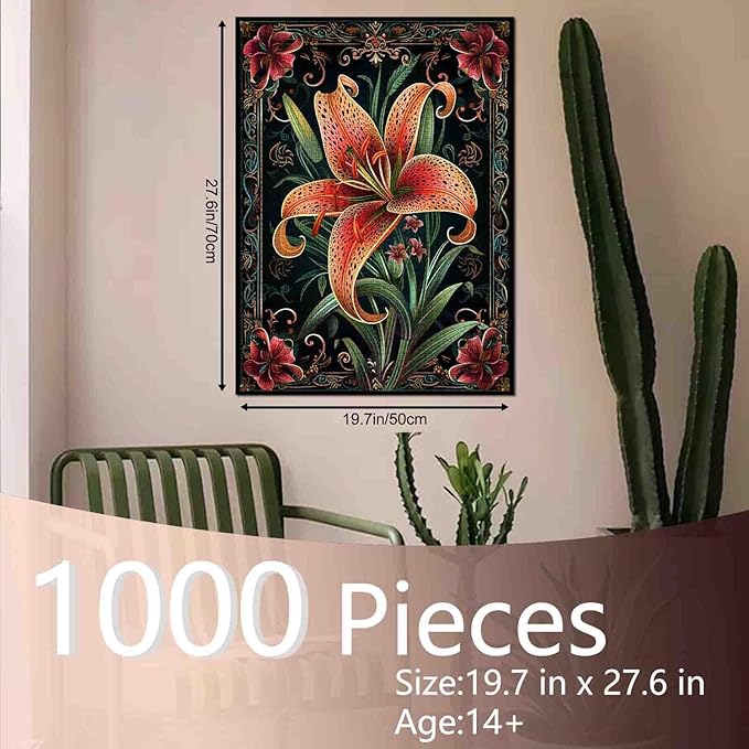 Lily Flower Jigsaw Puzzles for Adults 1000 Pieces,Russian Palekh Style Jigsaw Puzzle 20 x 27 Inches Colorful DIY Puzzles for Home Decoration, Family Puzzle Perfect for Game Nights