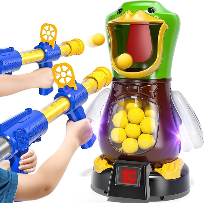 BABY HOME Duck Shooting Toys for Kids 3-5 Years, 2 Packs of Foam Shooting Toy with Movable Shooting Game, Interactive Competition Game Gifts for Boys and Girls Ages 6 7 8 9+ Years Old