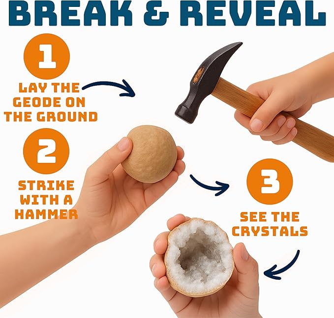 Break Your Own Geodes Kit for Kids – 20 Natural Crystal Geodes (1.5–2.5”) with Magnifying Glass & Learning Guide – Fun STEM Science Rock Kit for Kids Ages 6–12 – Gift-Ready Educational Set