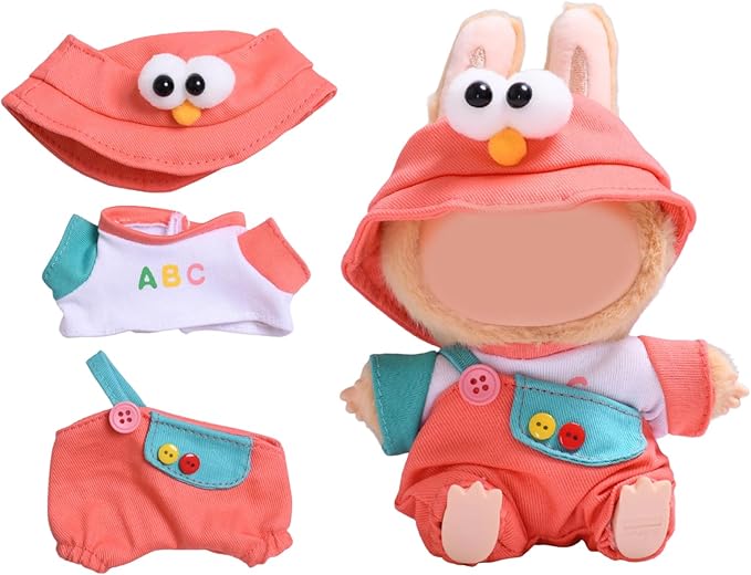 17cm Doll Clothes | Fashion Kawaii Chic Style Set for Dolls | 3-Piece Outfit with Pink and White T-Shirt, Pink Overalls & Pink Bird Hat (NO Doll)