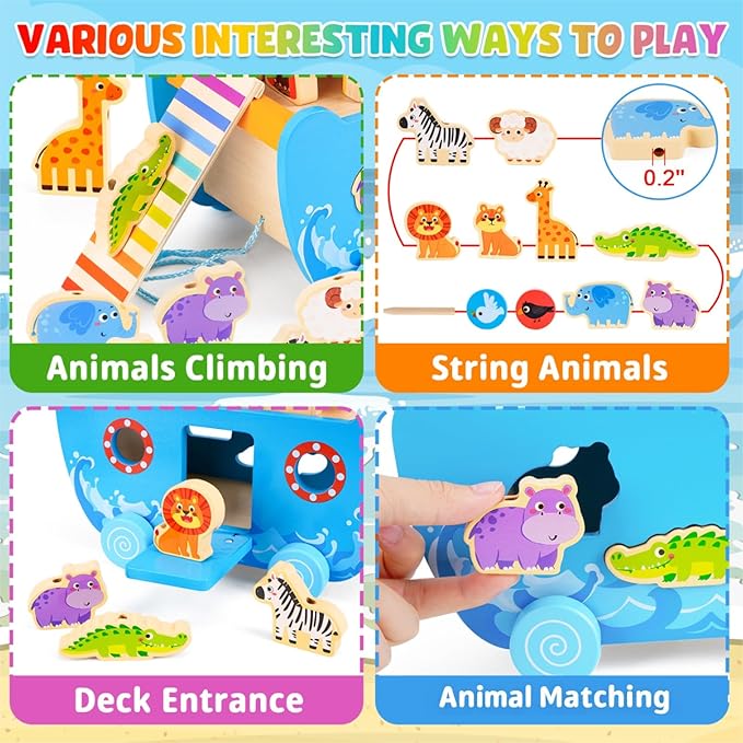 Toddlers Noah's Ark Toys with Wooden Animal Shape Sorters, Baptism Gifts for Girls Boys 2 3 4 Years Old, Montessori Educational Toys for Toddlers, Bible Story Book for Kids Ages 2-4