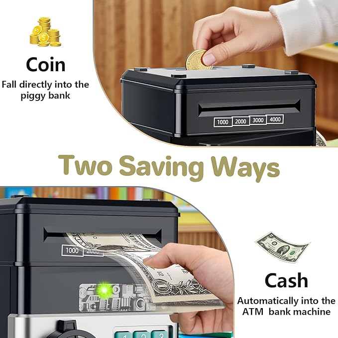 Electronic Piggy Bank for Kids Ages 5-12, Password Lock ATM Safe Bank with Auto Bill Roller, Educational Money Toy, Cash Coin Savings Box for Birthday Gifts Boys & Girls 5 6 7 8 9 10