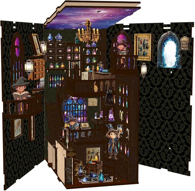 Book Nook Kit - DIY Miniature Dolls House Kit with Furniture and LED Light, 3D Puzzle Wooden Art Bookends, Model Kits for for Adults and Teens (Potion Master)