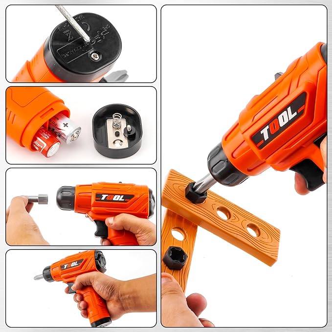 Toy Drill Set for Toddlers 1-3，Electric Power Kids Drill and Screw Set，Kids Pretend Play Tool with Realistic Sound & Action，Preschool STEM Toy for Home & Classroom, Ages 3+