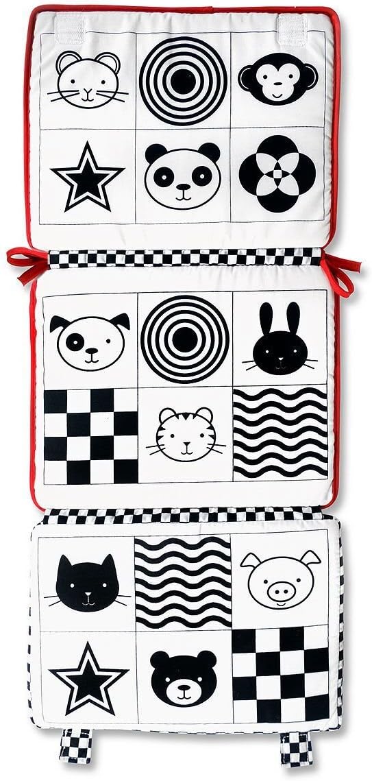 Genius Baby Toys Tummy Time Mirror for Babies 0-6 Months - Double-Sided with High Contrast Images - Baby Floor Mirror Can Be Used in Crib - No Hard Edges - Black White and Red