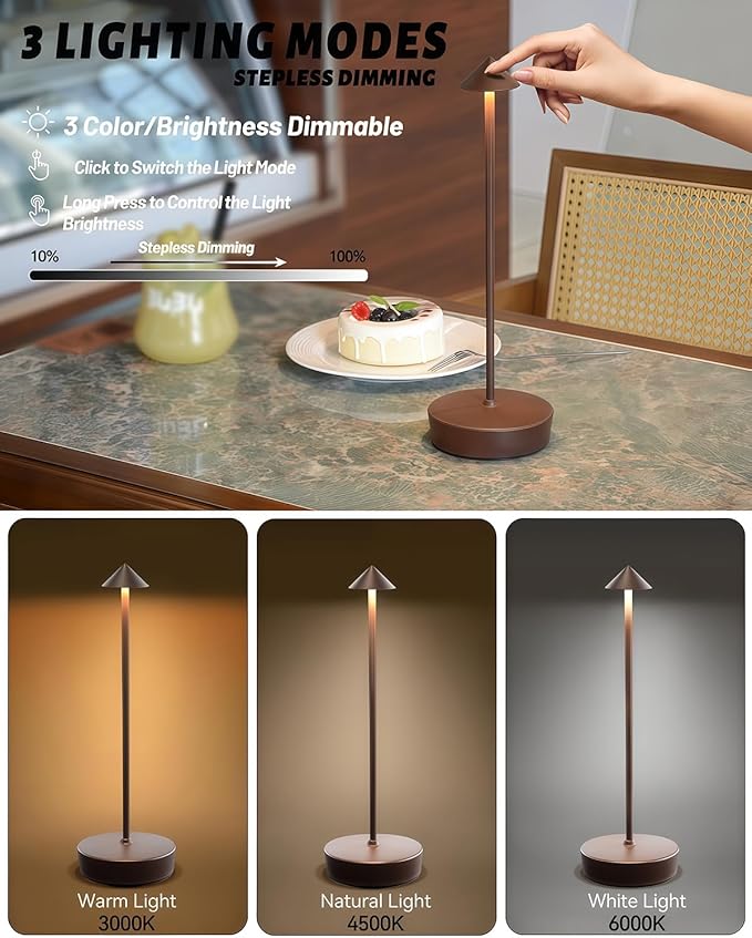 Rusty Cordless Rechargeable Table Lamp 7200mAh Portable Touch Control Led Waterproof Rust Table Lamp for Bedroom Reading