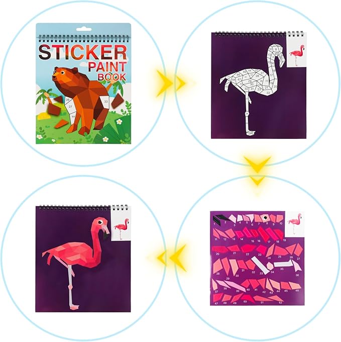 Animal Crafts for Kids Ages 4-8 Sticker Paint Books Sticker Book for Kids Ages 4-8 Boys and Girls Birthday Gifts Party Favor, Travel Activity Book Set for Learning