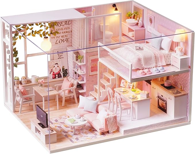 CUTEROOM DIY Miniature House Kit Handmade Wooden Dollhouse - Creative Doll House Toys for Children Birthday Plus Music Box & LED Light - Tranquil Time
