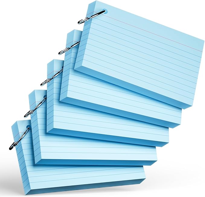 250 Count Blue Index Cards with Ring 3 x 5 Inch Heavyweight Ruled Index Cards, Flash Cards for School & Office Supplies and Home Organization, Durable Study To Do List Note Cards with Ruled Lines