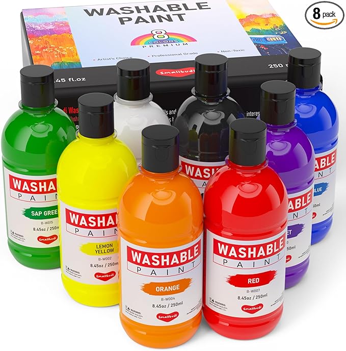 8 Colors Large Washable Paint Set for Kid (8.45oz,250 ml), Bulk Paint Supplies Non Toxic Children Tempera Paint for Art, Craft, DIY, Poster & Finger Paint, Face, School Home Classroom Party