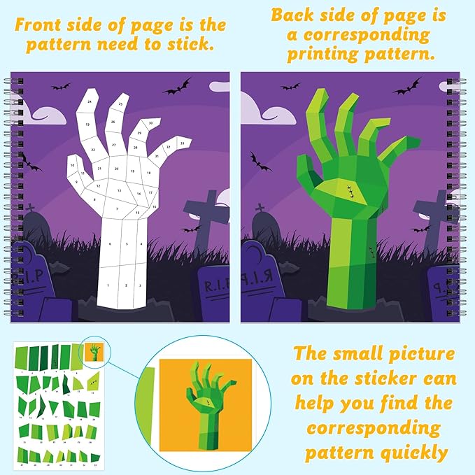 TBEEJ 2PCS Halloween Crafts for Kids Ages 4-8 Sticker Paint Books Includes Pumpkin Mummy Witch Monster and More Designs Gift Party Create 20 Pictures?Sticker Sheets are Separate?