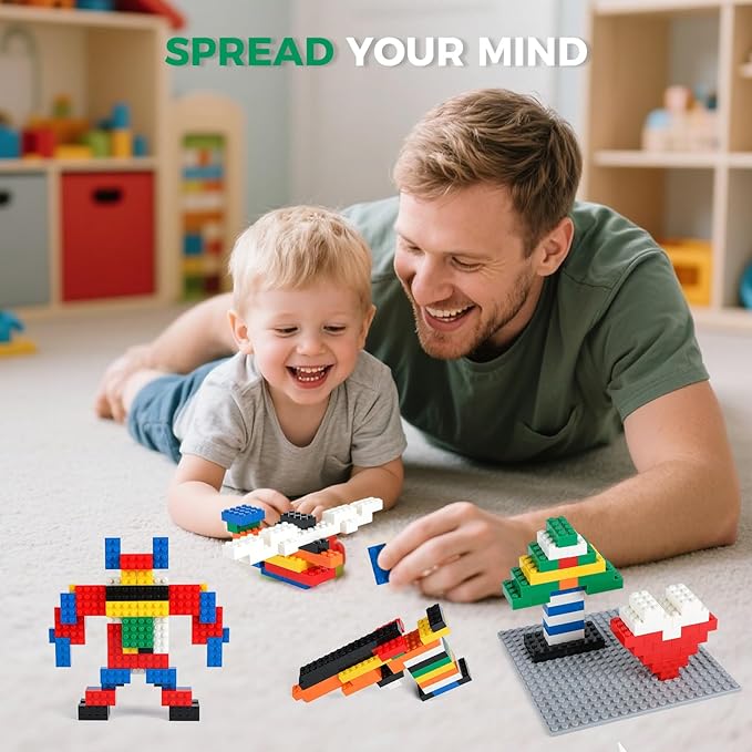 500 Piece Classic Building Bricks and 1 Gray Baseplate, 2x4 Bricks Bulk Creative Building Toys, Blocks Bulk for Kids Ages 6+, 7 Colors(Samll Bricks, 1.25x0.62x0.47 in)
