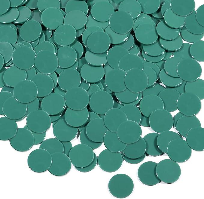 Coopay 300 Pieces Plastic Learning Counters Disks Bingo Chip Counting Discs Markers for Math Practice and Poker Chips Game Tokens,1 Inch (Green Style 1)
