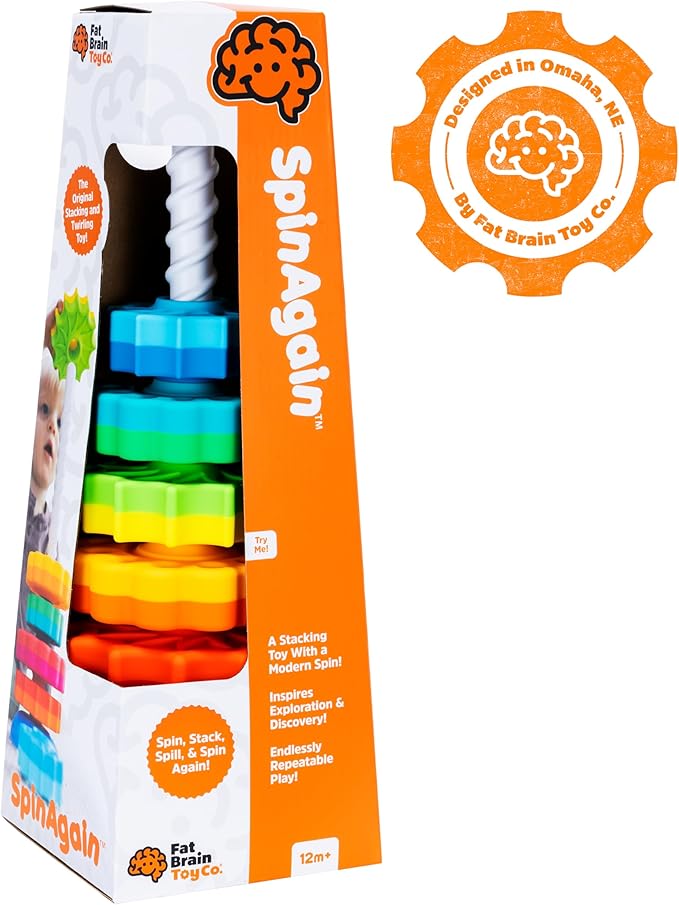 Fat Brain Toys SpinAgain, Baby Stacking & Spinning Toys for Toddlers Ages 1+