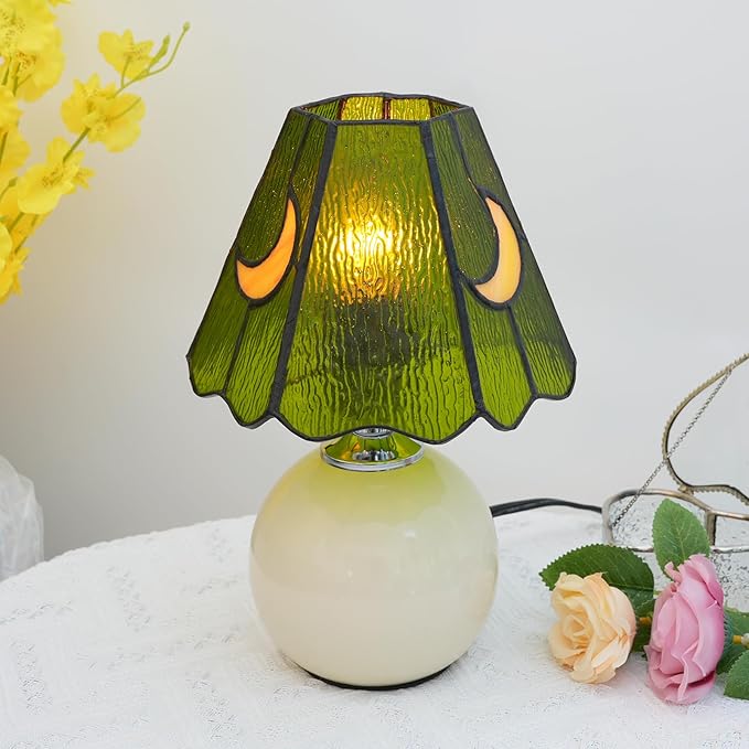 Mushroom Lamp Tiffany Stained Glass Moon lamp Cute Small Bedside Table Lamps for Living Room Home Decor,Girls Women Birthday Christmas Thanksgiving Day Gift,Green