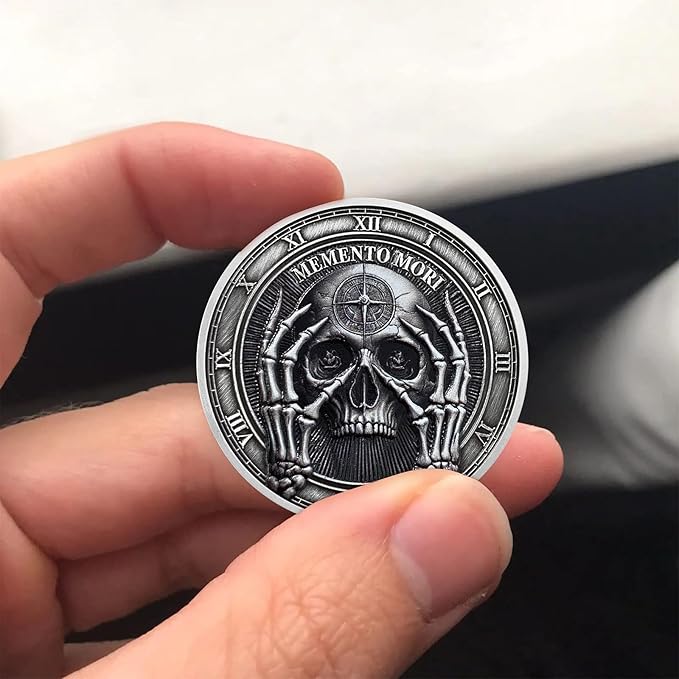 AtSKnSK Memento Mori Coin Momento Mori Coin Skull Coin Stoic Gifts Memento Mori Calendar Living Memento Mori Amor Fati Coin (Facepalm Skull)