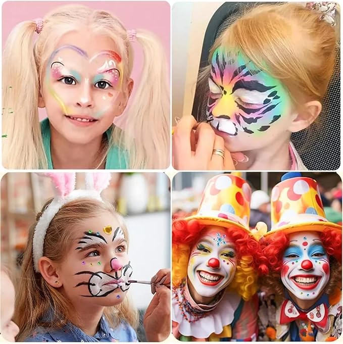Face Painting Kit for Kids & Adults,Non-toxic Water Activated Face Paint Makeup set,Includes 18 Color+15 Color Face Paint Makeup Palette and Multiple makeup tools.Ideal for Halloween,Cosplay Makeup.