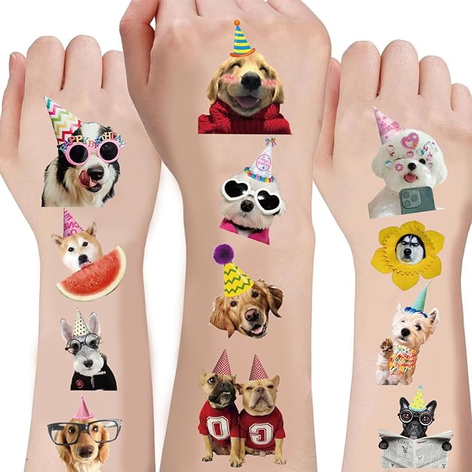 216PCS Dog Meme Temporary Tattoos, Pre-Cut Funny Dogs Party Tattoo Stickers Birthday Decorations Supplies Party Favors, School Rewards Gifts Idea for Boys Girls