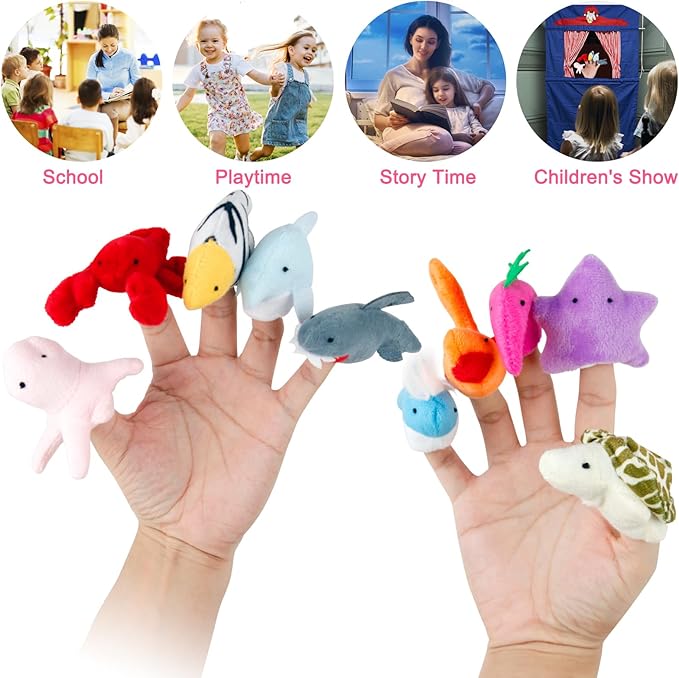 Sealive 20-PCS Finger Puppets for Toddlers Story Time - Soft Velvet Forest & Marine Animals - Perfect for Role Playing, Classroom Learning, Party Favors, Travel, Therapy, Imagination Building