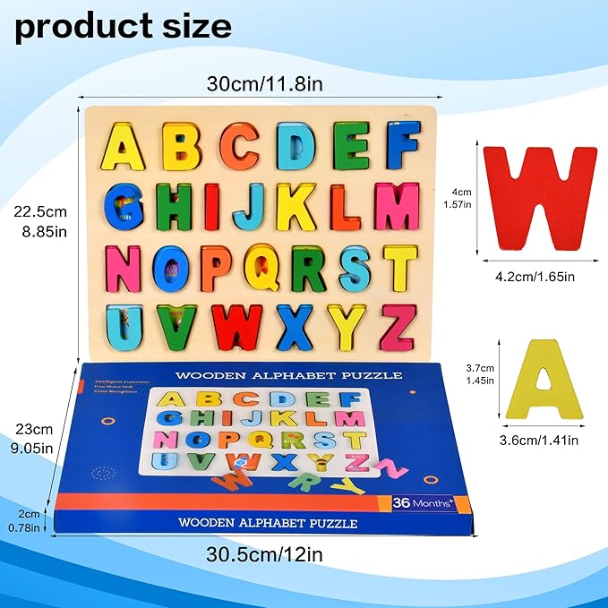 Alphabet Puzzle Wooden ABC Puzzle for Toddlers 3 4 5 Year Old Puzzles Learning Toys, Letter Block Floor Puzzles Toy Kids Ages, Preschool Educational Board Game for Boys and Girls Gifts Toddler