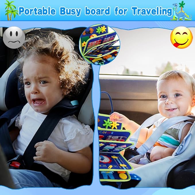 Busy Board for 1 Year Old, Montessori Toys for 1 2 3 4 Years Old Toddlers Baby Sensory Busy Book Preschool Learning Activities Airplane Car Travel Toys Birthday Gifts for Boys Girls 12 Months