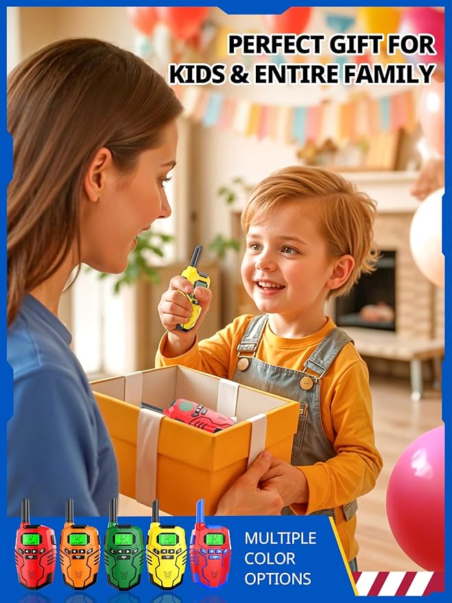 Walkie Talkies for Kids, Long Range 2 Way Radio, Outdoor Hiking Toys for 3-12 Year Old Chirstmas Birthday Gift for Boys, 4 Pack