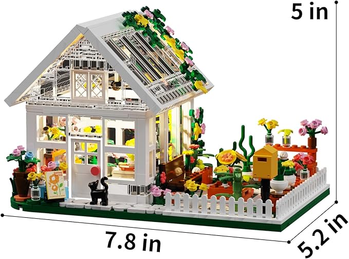 Flower House Building Mini Set with LED, City Street View Greenhouse Building Blocks Toy, Valentine Xmas Gift for Friends or Girls 8-12 Year
