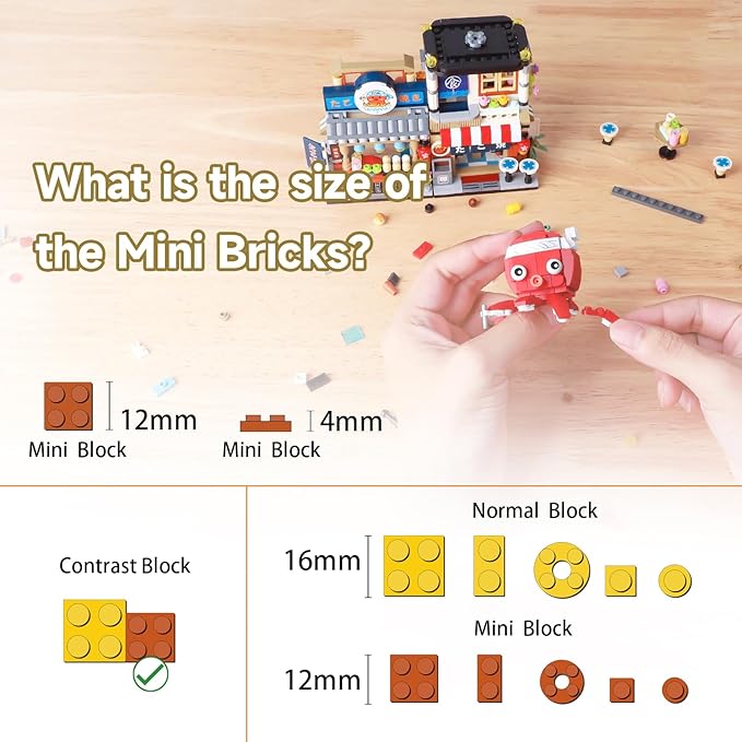 Japanese Street View Takoyaki Shop Mini Building Blocks, MOC Creative Japanese Toys for Girls 6-12 Years Old, 722 Pcs Simulation Architecture Construction Toy, Gift Idea for Kids Adults