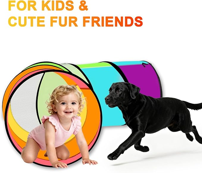 Kids Play Tunnel Tent for Toddlers, Colorful Pop Up Tunnel with Breathable Mesh, Crawl Tunnel for Boy and Girl Play Tunnel Indoor and Outdoor (2 Pack)