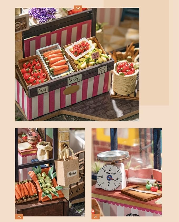 Rolife DIY Miniature House Kit Carl's Fruit Shop, Tiny House Kit for Adults to Build, Mini House Making Kit with Furniture, Halloween/Christmas Decorations/Gifts for Family Friends (Carl's Fruit Shop)