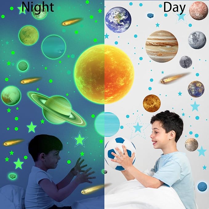 Solar System Wall Decals Glow in The Dark Stars, 965 PCS Stars and Planets Wall Stickers, Baby Nursery Glow Meteorite for Ceiling, Birthday Christmas Gift for Boys and Girls（Green）