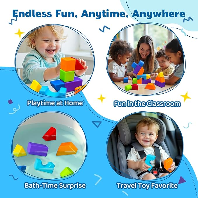 Magnetic Blocks, Large 1.65 inch Magnetic Cubes for Kids, 3D Multi-Shape Building Blocks, Preschool Educational Building Kit, Montessori Sensory Toys for Toddlers 3-5 (19pcs)