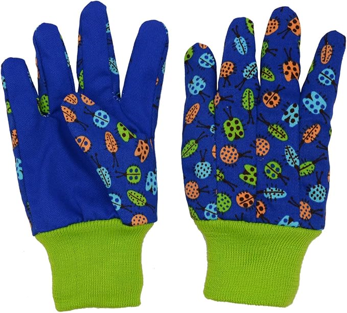 HANDLANDY 2 Pairs Kids Gardening Gloves, Girls Boys Children Garden Work Play Gloves (Green Ladybug & Dot, Small)