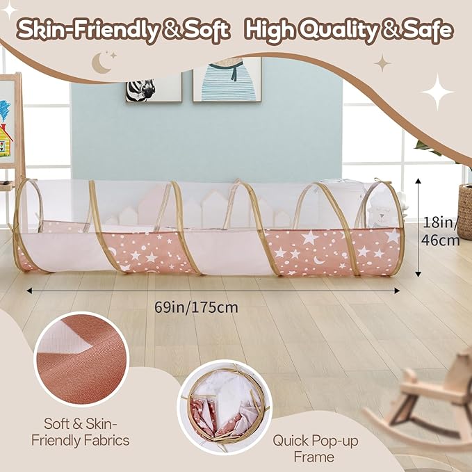 Kids Play Tunnel Tent for Toddlers, 70" x 18" Baby Tunnel Crawl Indoor, Play Tunnel for Kids to Crawl Through for Baby or Pet, Indoor & Outdoor Toys for Backyard Playset