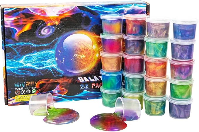 24 Pack Mini Slime, Galaxy Slime Party Favors, Stretchy Slime Kit for Classroom Prizes, Christmas Stocking Stuffers, Goodie Bag Stuffers,Easter Basket Stuffers for Kids Boys Girls 5-12