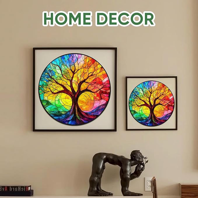 Ruikiyart Wooden Puzzles for Adults, 5MM 200 Pieces Colorful Tree Wooden Jigsaw Puzzles, Tree Puzzle Unique Shaped for Adults and Kids on Birthday, Thanksgiving, Family Puzzle Games (11.2"*11.2")