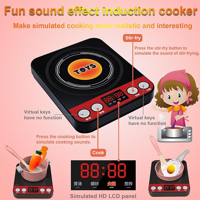 108Pcs Kids Kitchen Toy Accessories, Toddler Pretend BBQ Camping Cooking Playset, Utensils Cookware Toys, Play Food Set, Toy Vegetables, Learning Gift for Girls Boys