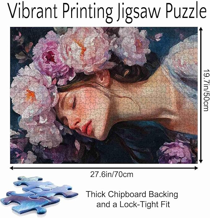 Flower Head Women Jigsaw Puzzle,Girl Puzzles for Adults 1000 Pieces，27 x 20 Inches Puzzles for Families, HD Quality Lady Photo Puzzle Gift, Perfect for Party Game Gifts
