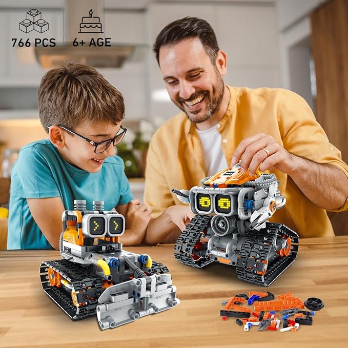 HOGOKIDS Changeable Expressions Robot Building Sets - 3 in 1 Remote & APP Supported Robotic Building Toy Having Sound Effect, Rechargeable RC Robot Birthday Present for Kids Age 6+ Boy & Girl (451PCS)