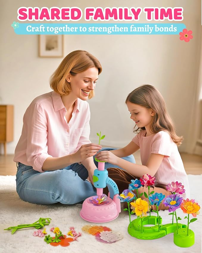DIY Art Flower Toys Include Extra Accessories Set, Arts and Crafts Activity Kit for Kids, Flower Garden Building Toys for Girls, Birthday Gifts for 3 4 5 6 7 8 9 10 11 12 Year Old Girls (Pink)