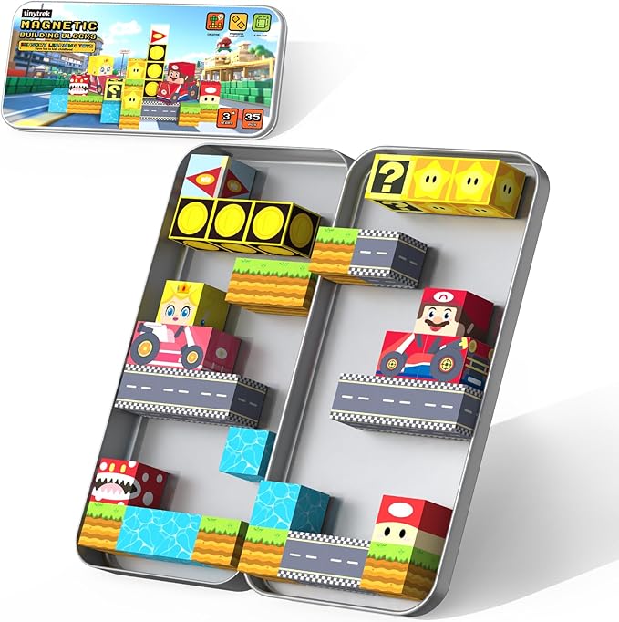 Magnetic Blocks-35 PCS Magnetic Cubes Magnets Building Blocks Toddler Toys for Age 3-4 5-7 6-8,STEM Sensory Toys Birthday Gifts for 3+ Years Old Boys & Girls (Racing Adventure)