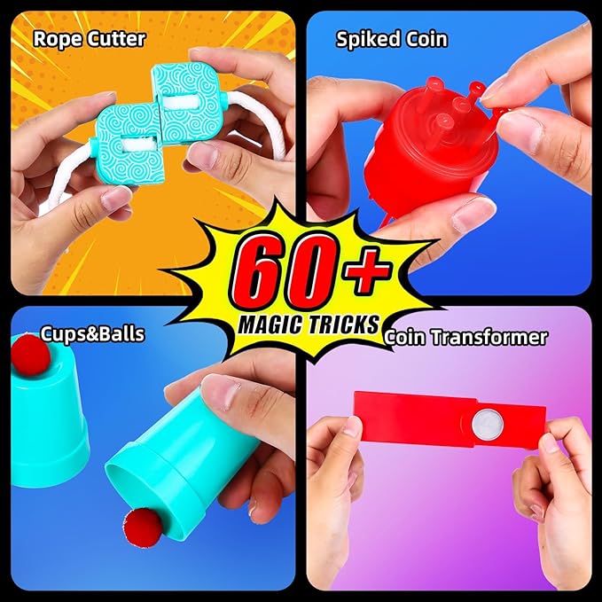 Magic Tricks Kit, 17 in 1 Magic Tricks for Kids Age 6 + with Step-by-Step Video Instructions for Each Trick from Professional, Christmas Halloween Birthday Gifts for Kids
