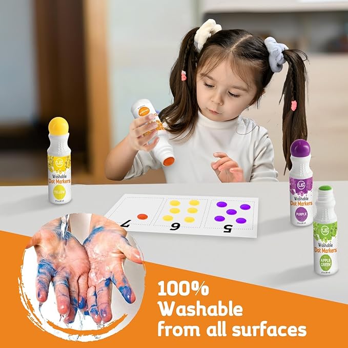 Dot Markers for Toddlers 1-3, 10 Colors Washable Bingo Daubers, Dot Art, Toddler Art and Crafts, Bingo Markers, Includes Free Dot Art Activity Book