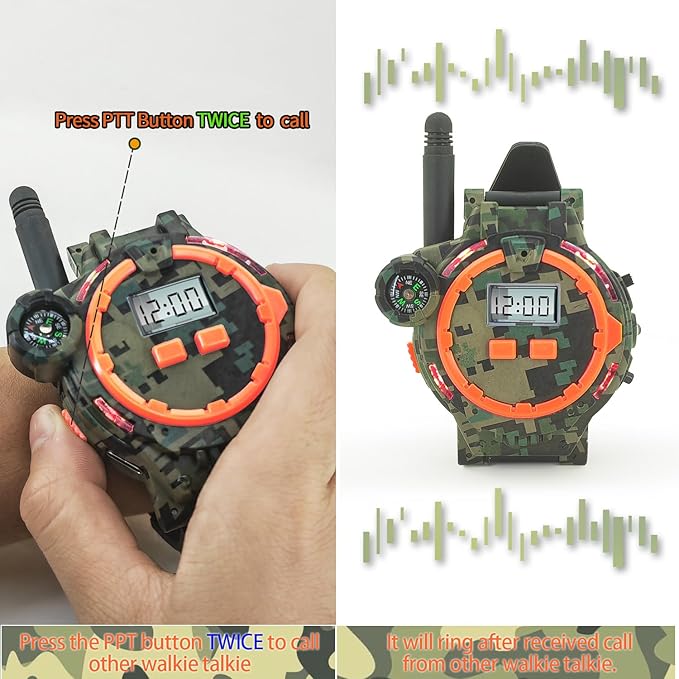 Rechargeable Walkie Talkie for Kids Two-Way Radio Walky Talky with Flashlight Children Outdoor Game Interphone Toy Game and Gifts for Boy and Girl Age 4 to 12 (Camo)