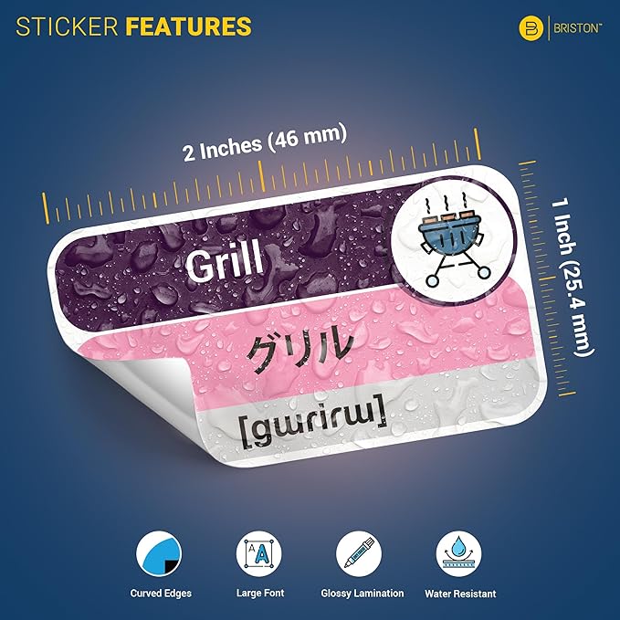 560 Japanese/English Vocabulary Word Sticker Labels – Educational Language Learning Resource for Memory & Sight – Fun for Around The House Game Play - Kids, Grade School, Classroom or Homeschool