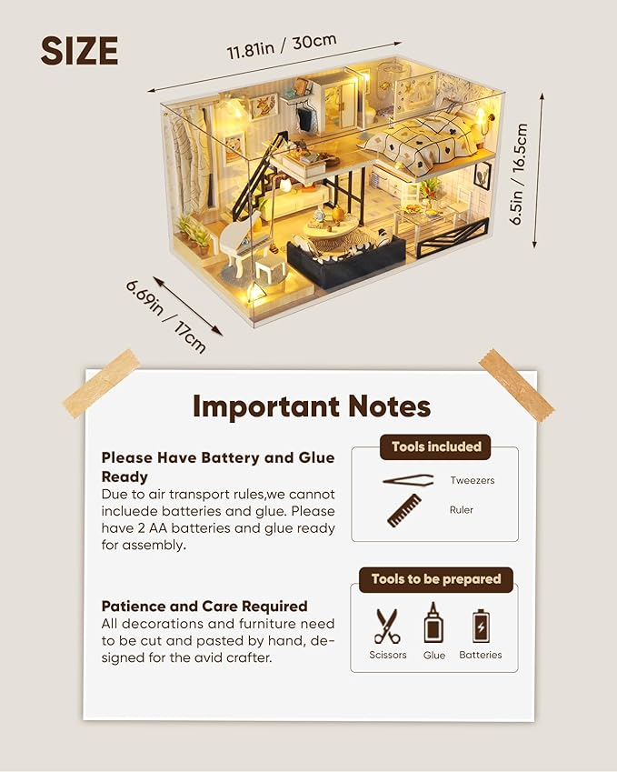 DIY Miniature House Kit, DIY Home Kit for Adults to Build, Modern Dollhouse Kit with Dust Proof & LED, Mayberry Street Miniatures, Ideal Gifts for Birthday,Valentine Christmas(Satisfied Apartment)