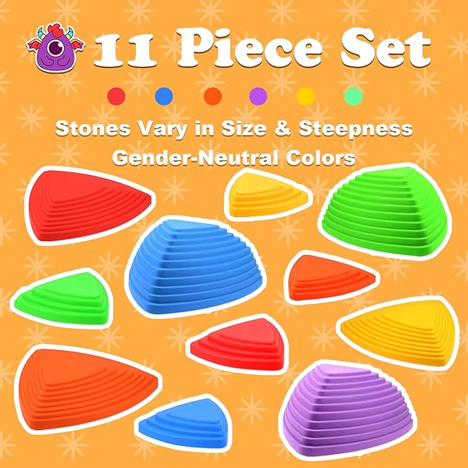 Gentle Monster Stepping Stones for Kids, Set of 6/8/11 PCS for Balance with Non-Slip Bottom - Exercise Coordination and Stability（11 PCS Classic）